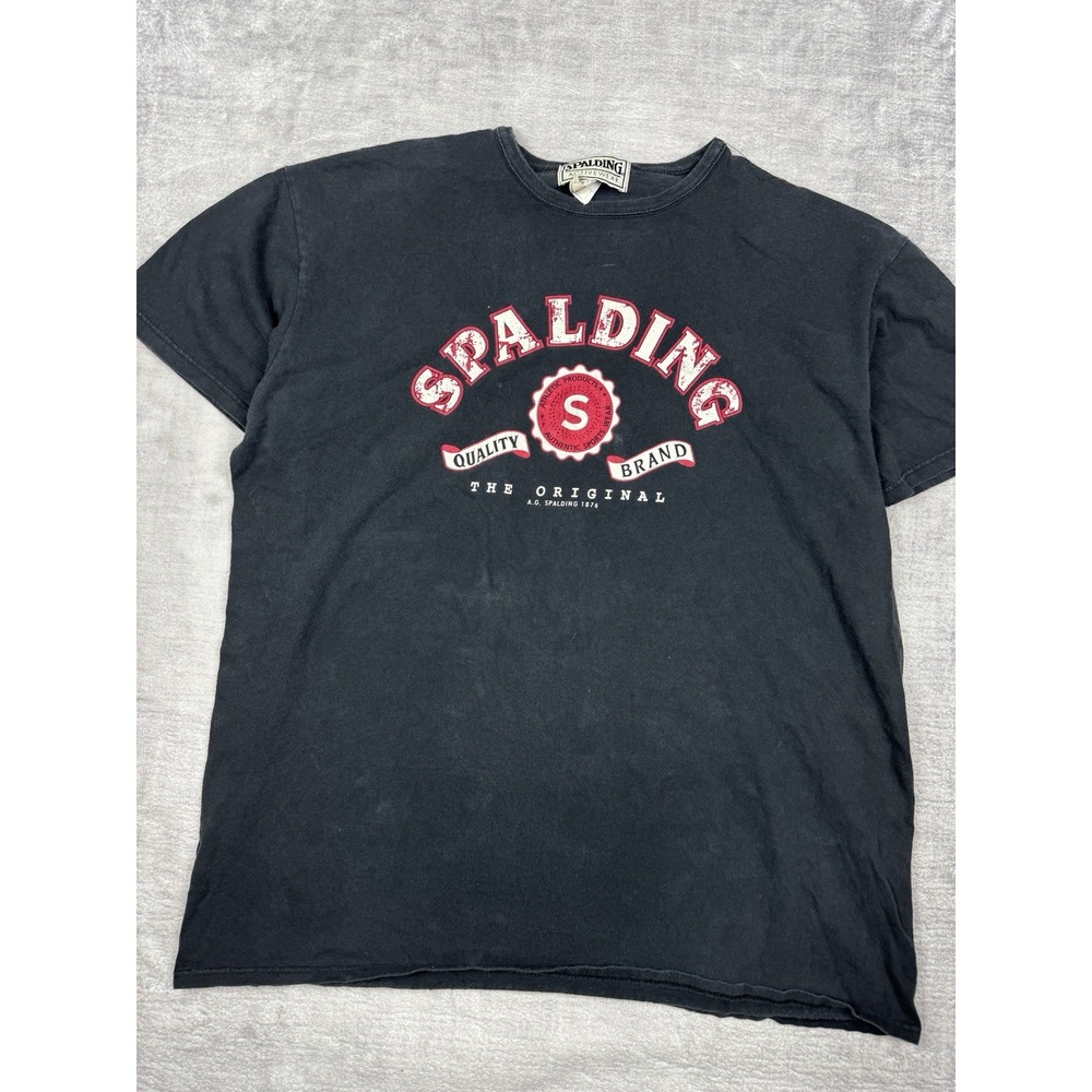 Vtg Spalding Shirt Mens‎ Medium Black Spell Out Logo Blood Graphic Faded Boxing